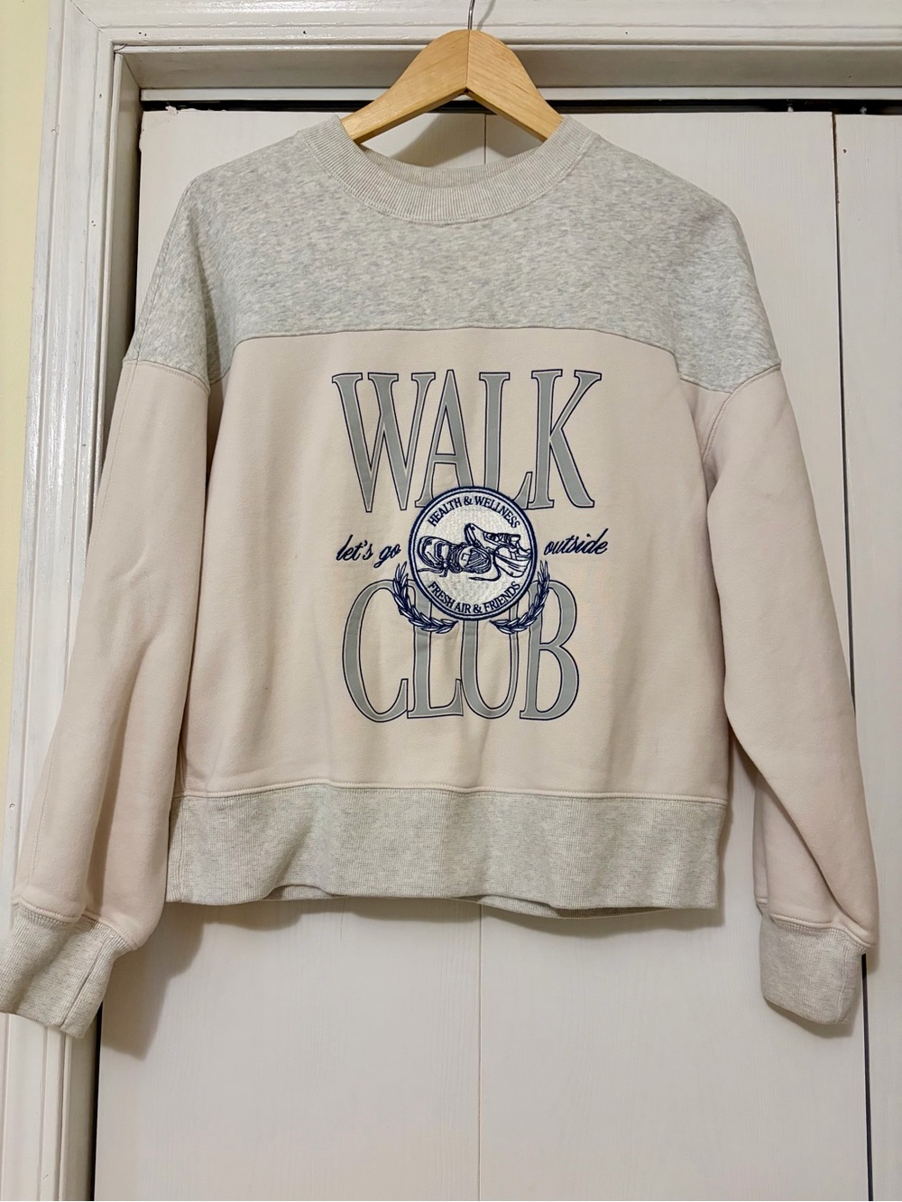 Abercrombie & Fitch Two-Tone Walk Club Crewneck - Pale Pink & Heather Gray